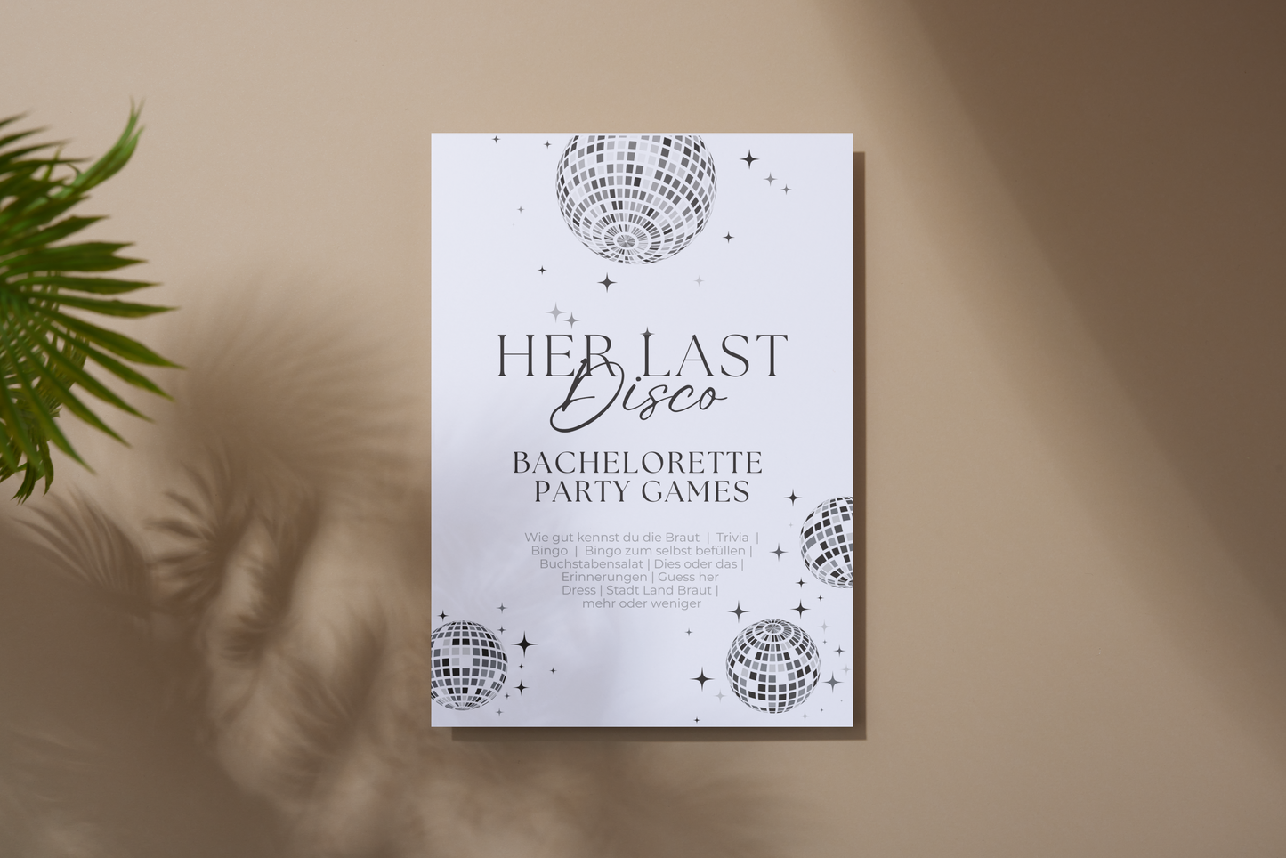 JGA Spielebundle „Her Last Disco“ – monochromes Discokugel Design - 10 Personen