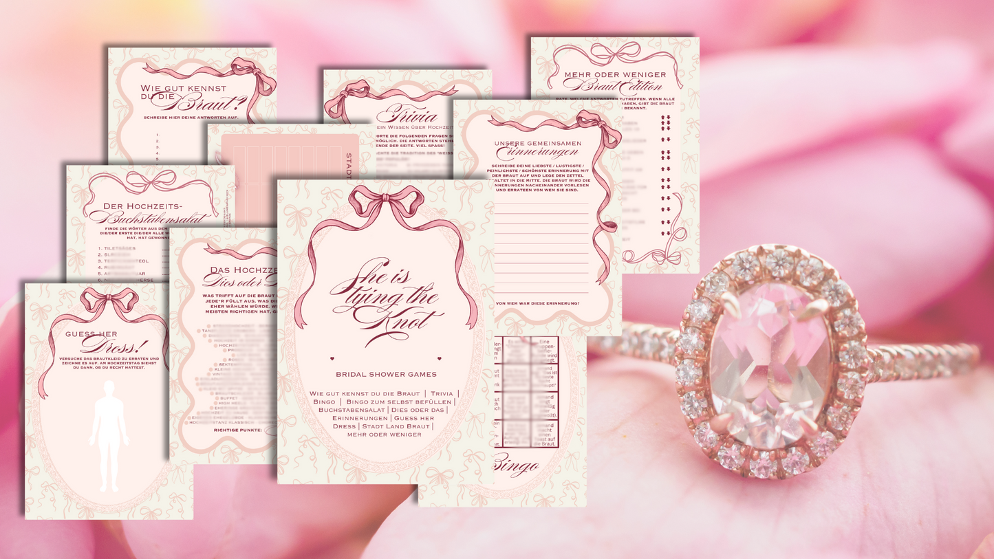 JGA Spielebundle „Tying the Knot“ - rosa Schleifen - 10 Personen