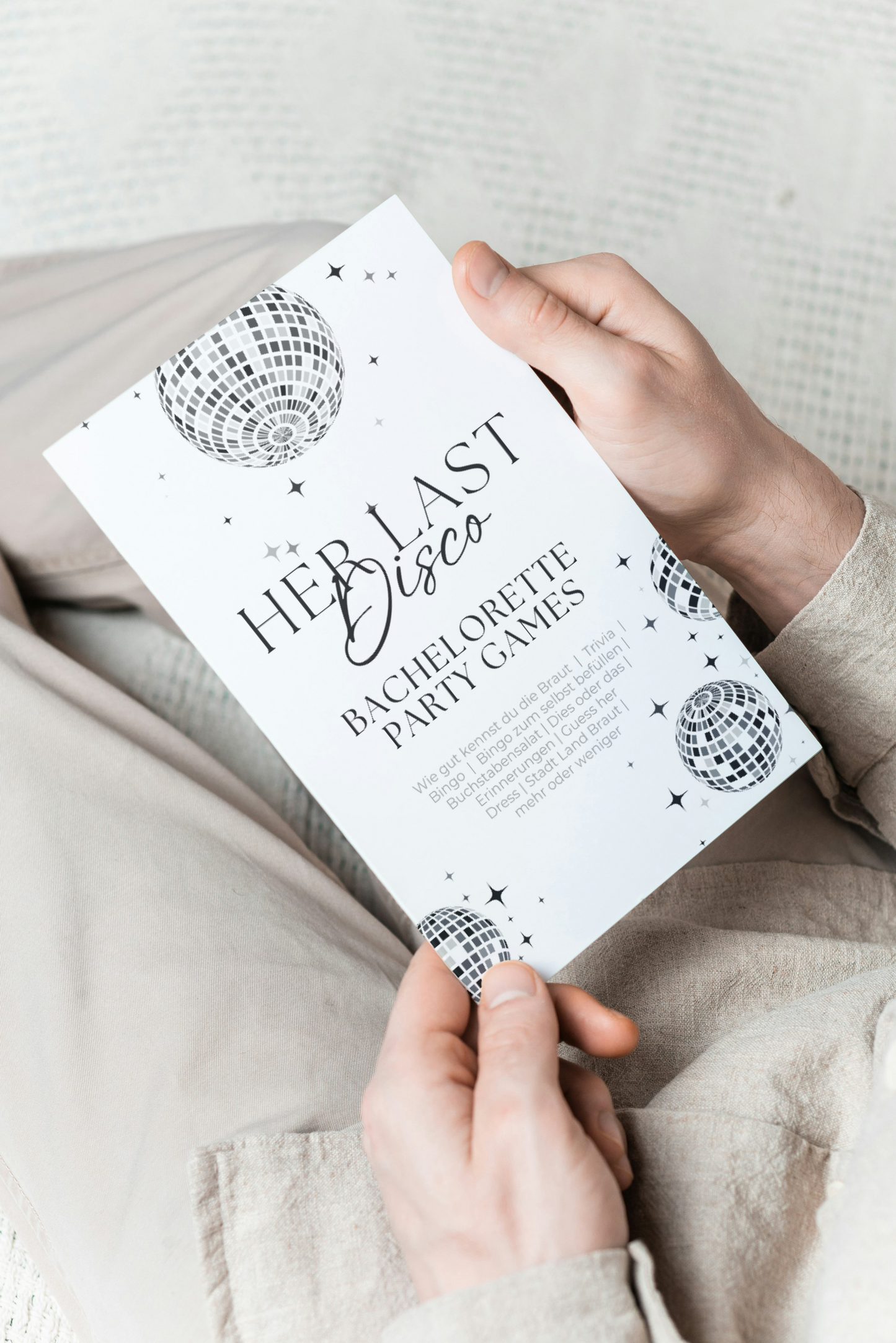 JGA Spielebundle „Her Last Disco“ – monochromes Discokugel Design - 10 Personen
