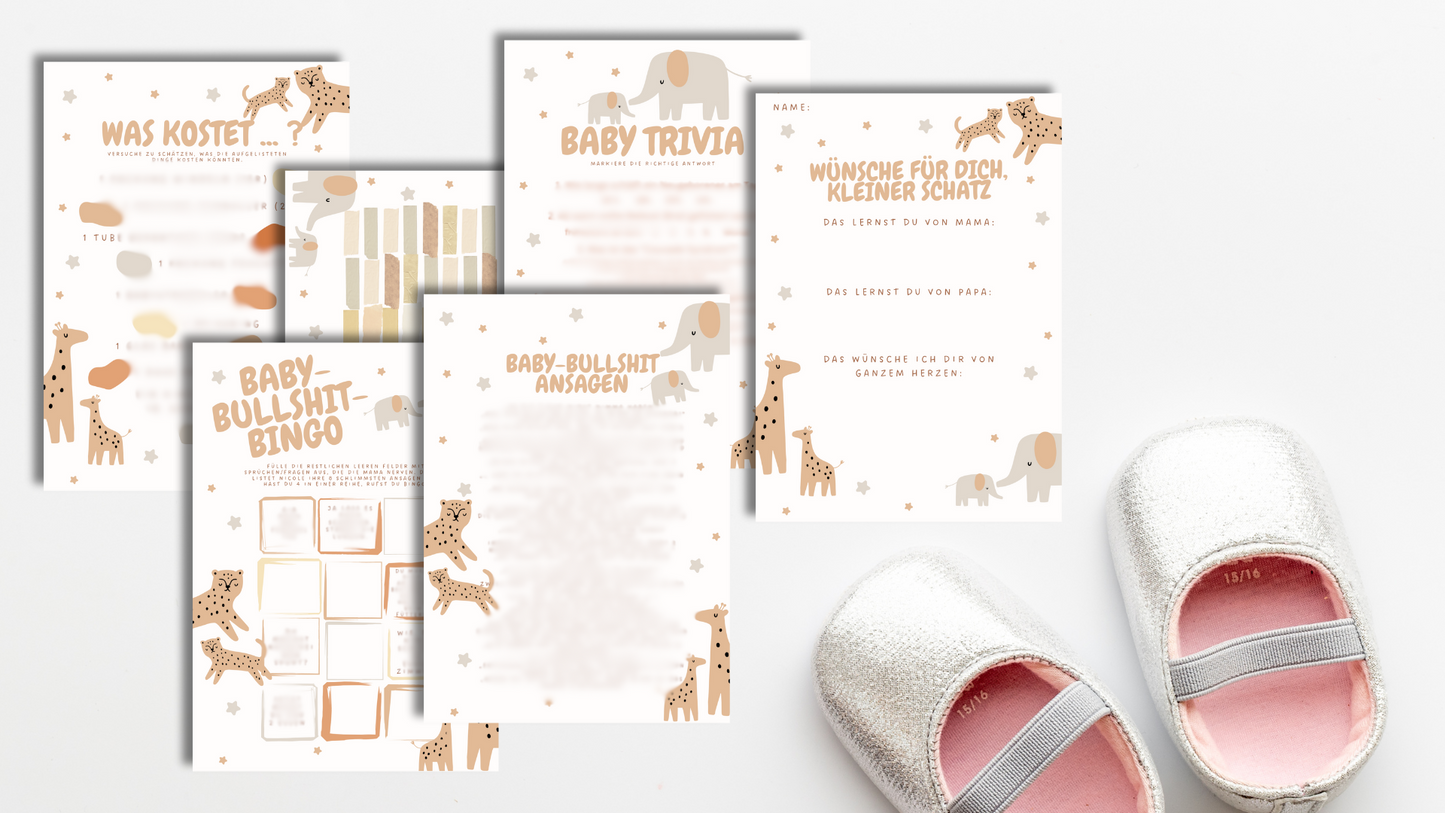 Baby Shower Spiele Bundle - Gender neutral - Safari - 10 Personen